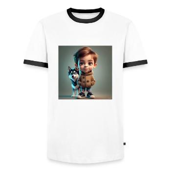 Junge mit Hund - Männer Kontrast-T-Shirt - Weiß/Schwarz - Vorne - AI Model Female 172 light (172cm) & AI Model Male 178 dark (178cm)