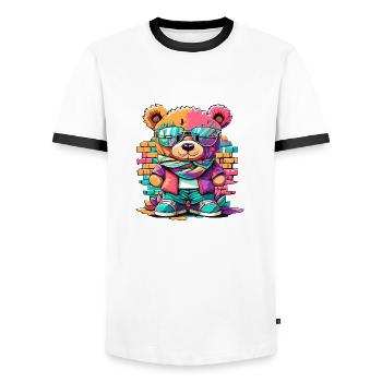 Grafitti teddy bear - Men's Ringer Shirt - white/black - Front - AI Model Female 172 light (172cm) & AI Model Male 178 dark (178cm)