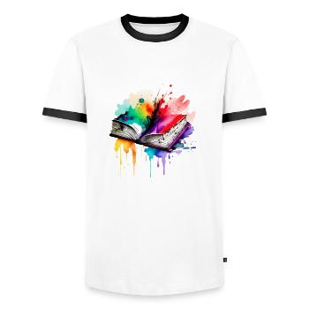 Book Reading Gift Books Reader Book Lover - Men's Ringer Shirt - white/black - Front - AI Model Female 172 light (172cm) & AI Model Male 178 dark (178cm)