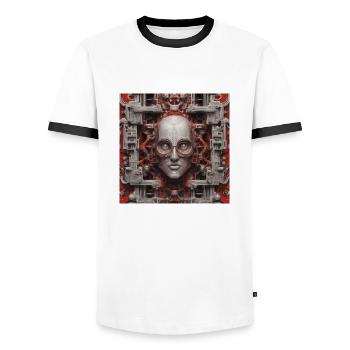 Beyond minds and machines - Men's Ringer Shirt - white/black - Front - AI Model Female 172 light (172cm) & AI Model Male 178 dark (178cm)