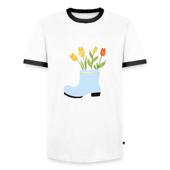 Home Gardener Garden Gift Flower Gardener Flowers - Men's Ringer Shirt - white/black - Front - AI Model Female 172 light (172cm) & AI Model Male 178 dark (178cm)