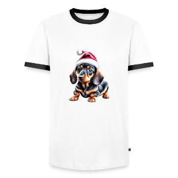 Dachshund X-Mas Dog Christmas Dachshund Puppy - Men's Ringer Shirt - white/black - Front - AI Model Female 172 light (172cm) & AI Model Male 178 dark (178cm)
