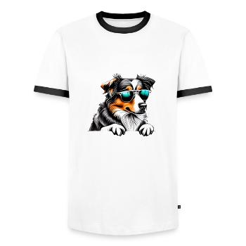 Puppy Australian Shepherd Dog Owner - Men's Ringer Shirt - white/black - Front - AI Model Female 172 light (172cm) & AI Model Male 178 dark (178cm)