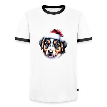 Australian Shepherd Christmas Dog Owner - Men's Ringer Shirt - white/black - Front - AI Model Female 172 light (172cm) & AI Model Male 178 dark (178cm)