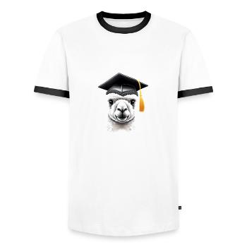 Études d’alpaga Certificat de fin d’études supérieures de baccalauréat - T-shirt contrasté Homme - blanc/noir - Devant - AI Model Female 172 light (172cm) & AI Model Male 178 dark (178cm)