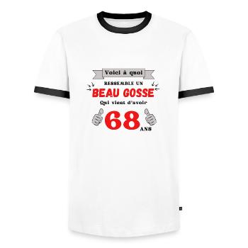 This Looks Like A Handsome 68-Year-Old Kid - Men's Ringer Shirt - white/black - Front - AI Model Female 172 light (172cm) & AI Model Male 178 dark (178cm)