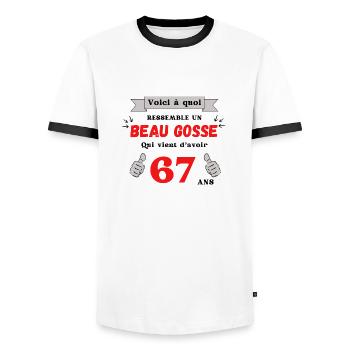 This Is What A Handsome 67-Year-Old Guy Looks Like - Men's Ringer Shirt - white/black - Front - AI Model Female 172 light (172cm) & AI Model Male 178 dark (178cm)