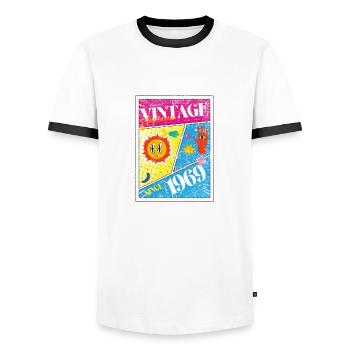 Vintage 1969 - Männer Kontrast-T-Shirt - Weiß/Schwarz - Vorne - AI Model Female 172 light (172cm) & AI Model Male 178 dark (178cm)