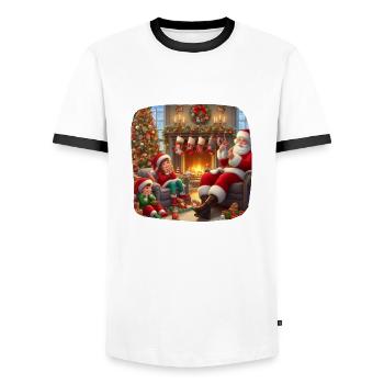 Santa Claus Christmas Eve Family Reindeer - Men's Ringer Shirt - white/black - Front - AI Model Female 172 light (172cm) & AI Model Male 178 dark (178cm)