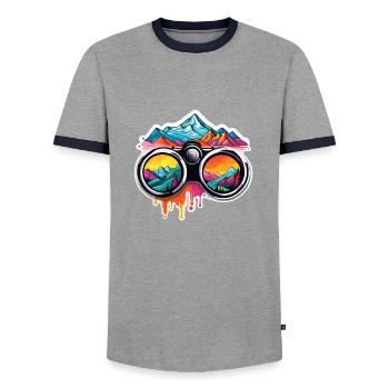 Jumelles / Observation / Observation / Aventure - T-shirt contrasté Homme - gris/marine  - Devant - AI Model Female 172 light (172cm) & AI Model Male 178 light (178cm)