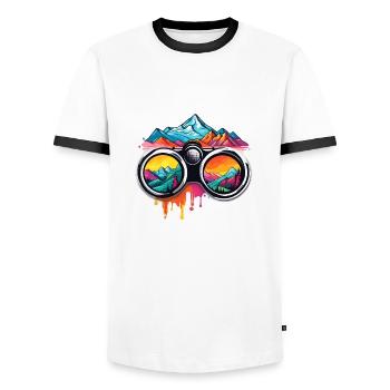 Binoculars / Observation / Observation / Adventure - Men's Ringer Shirt - white/black - Front - AI Model Female 172 light (172cm) & AI Model Male 178 dark (178cm)