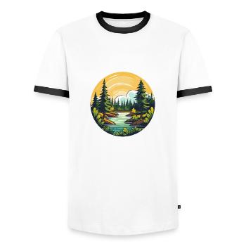 Natur im Nadelwald - Männer Kontrast-T-Shirt - Weiß/Schwarz - Vorne - AI Model Female 172 light (172cm) & AI Model Male 178 dark (178cm)