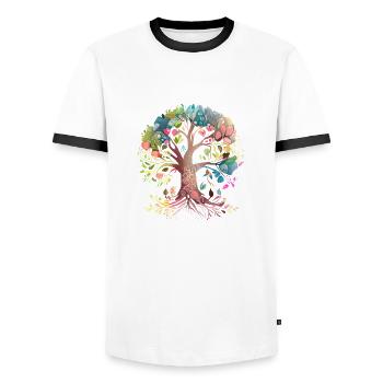 Lebensbaum Yoga Meditation Baum des Lebens - Männer Kontrast-T-Shirt - Weiß/Schwarz - Vorne - AI Model Female 172 light (172cm) & AI Model Male 178 dark (178cm)