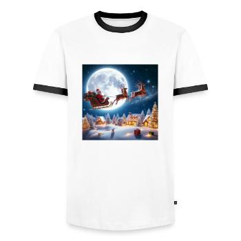 Santa Claus Sleigh Reindeer Christmas Tree Christmas Eve Gifts - Men's Ringer Shirt - white/black - Front - AI Model Female 172 light (172cm) & AI Model Male 178 dark (178cm)