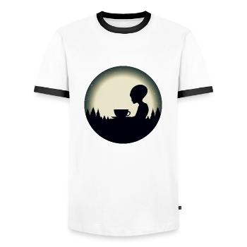 Alien Alien Coffee Silhouette Night Sky - Men's Ringer Shirt - white/black - Front - AI Model Female 172 light (172cm) & AI Model Male 178 dark (178cm)