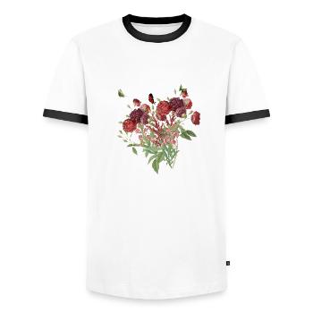 Vintage Red Flower Bouquet - Men's Ringer Shirt - white/black - Front - AI Model Female 172 light (172cm) & AI Model Male 178 dark (178cm)