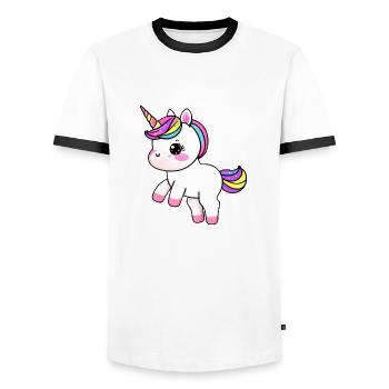 Licorne Créature Mythique Fille Licorne Licorne - T-shirt contrasté Homme - blanc/noir - Devant - AI Model Female 172 light (172cm) & AI Model Male 178 dark (178cm)