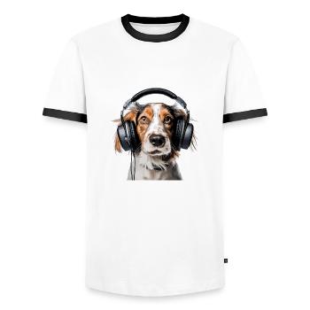 Just listen away! - Men's Ringer Shirt - white/black - Front - AI Model Female 172 light (172cm) & AI Model Male 178 dark (178cm)