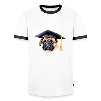 Bachelor Dogs Bulldog Studies High School Graduation - T-shirt contrasté Homme - blanc/noir - Devant - AI Model Female 172 light (172cm) & AI Model Male 178 dark (178cm)
