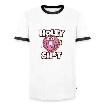 Holey Shit - Humour drôle de jeu de mots de beignet - Beignets - T-shirt contrasté Homme - blanc/noir - Devant - AI Model Female 172 light (172cm) & AI Model Male 178 dark (178cm)