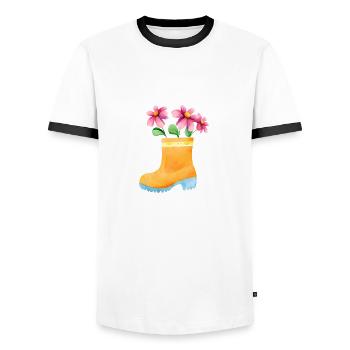 Flower, Garden, Home Gardener, Gardener, Gift, Flowers - Men's Ringer Shirt - white/black - Front - AI Model Female 172 light (172cm) & AI Model Male 178 dark (178cm)