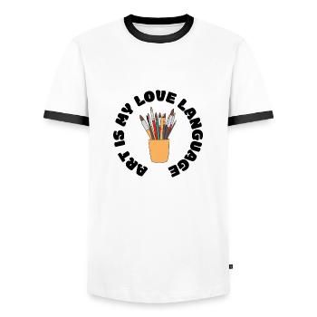 L’art est mon langage d’amour - T-shirt contrasté Homme - blanc/noir - Devant - AI Model Female 172 light (172cm) & AI Model Male 178 dark (178cm)