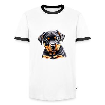 Rottweiler Dog Rottweiler Puppy Dogs Dog Puppy - Men's Ringer Shirt - white/black - Front - AI Model Female 172 light (172cm) & AI Model Male 178 dark (178cm)