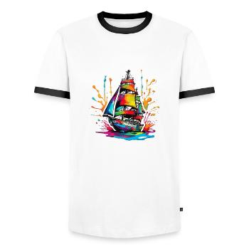 Schiff / Boot / Anker / Meer / Ocean / Kapitän - Männer Kontrast-T-Shirt - Weiß/Schwarz - Vorne - AI Model Female 172 light (172cm) & AI Model Male 178 dark (178cm)
