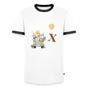 Letter x Safari - Men's Ringer Shirt - white/black - Front - AI Model Female 172 light (172cm) & AI Model Male 178 dark (178cm)