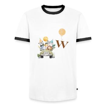 Letter W Safari - Men's Ringer Shirt - white/black - Front - AI Model Female 172 light (172cm) & AI Model Male 178 dark (178cm)