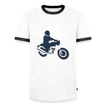 Moto Fan Moto Motard Motard Motard Motocross - T-shirt contrasté Homme - blanc/noir - Devant - AI Model Female 172 light (172cm) & AI Model Male 178 dark (178cm)