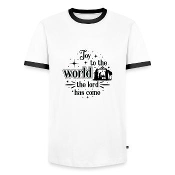 Joy to the world the lord has come - Men's Ringer Shirt - white/black - Front - AI Model Female 172 light (172cm) & AI Model Male 178 dark (178cm)