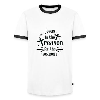 Jesus is the reason for the season - Männer Kontrast-T-Shirt - Weiß/Schwarz - Vorne - AI Model Female 172 light (172cm) & AI Model Male 178 dark (178cm)