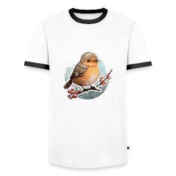Tarier des prés en hiver - T-shirt contrasté Homme - blanc/noir - Devant - AI Model Female 172 light (172cm) & AI Model Male 178 dark (178cm)