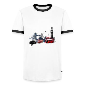 Londres, la capitale vibrante - T-shirt contrasté Homme - blanc/noir - Devant - AI Model Female 172 light (172cm) & AI Model Male 178 dark (178cm)