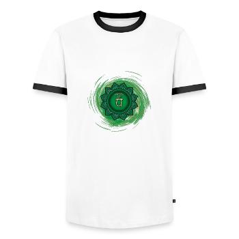 Anahata Fourth Chakra - Men's Ringer Shirt - white/black - Front - AI Model Female 172 light (172cm) & AI Model Male 178 dark (178cm)