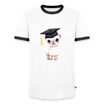 Baccalauréat en études alpaga Certificat de fin d’études - T-shirt contrasté Homme - blanc/noir - Devant - AI Model Female 172 light (172cm) & AI Model Male 178 dark (178cm)
