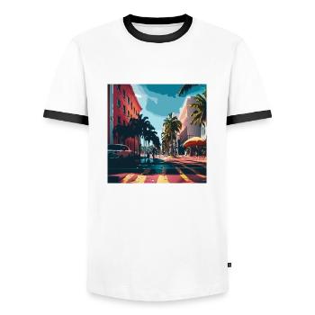 Colorfull Streets in Miami (Miami Collection) - Men's Ringer Shirt - white/black - Front - AI Model Female 172 light (172cm) & AI Model Male 178 dark (178cm)