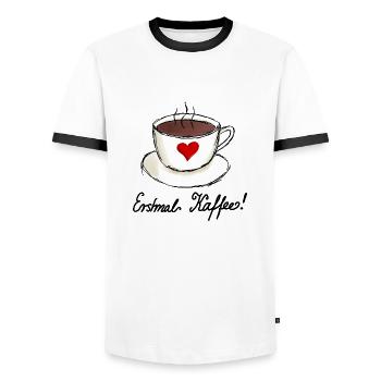 Erstmal Kaffee Ich liebe Kaffee - Männer Kontrast-T-Shirt - Weiß/Schwarz - Vorne - AI Model Female 172 light (172cm) & AI Model Male 178 dark (178cm)