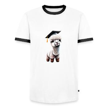 Baccalauréat en études alpaga Certificat de fin d’études - T-shirt contrasté Homme - blanc/noir - Devant - AI Model Female 172 light (172cm) & AI Model Male 178 dark (178cm)