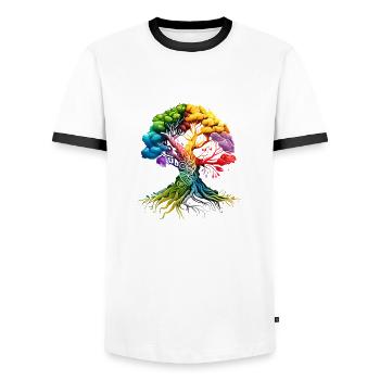 Lebensbaum Yoga Meditation Baum des Lebens - Männer Kontrast-T-Shirt - Weiß/Schwarz - Vorne - AI Model Female 172 light (172cm) & AI Model Male 178 dark (178cm)