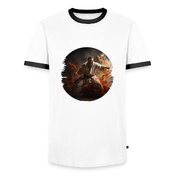 Karatekämpfer: Meister der Selbstverteidigung - Männer Kontrast-T-Shirt - Weiß/Schwarz - Vorne - AI Model Female 172 light (172cm) & AI Model Male 178 dark (178cm)