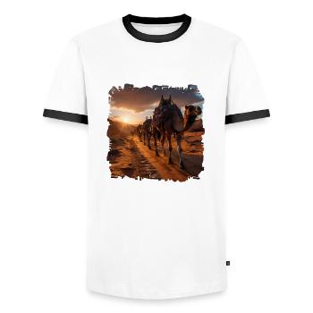 Camel caravans have a long tradition - Men's Ringer Shirt - white/black - Front - AI Model Female 172 light (172cm) & AI Model Male 178 dark (178cm)