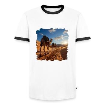 Der Ursprung der Karawanen liegt im alten Orient - Männer Kontrast-T-Shirt - Weiß/Schwarz - Vorne - AI Model Female 172 light (172cm) & AI Model Male 178 dark (178cm)
