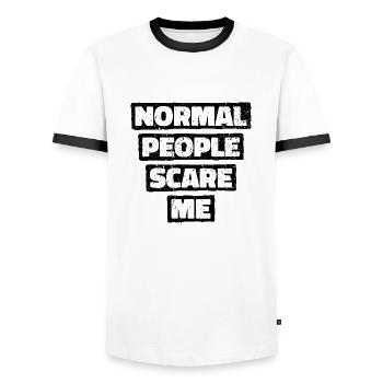 Normal People Scare Me - Psych Design - Men's Ringer Shirt - white/black - Front - AI Model Female 172 light (172cm) & AI Model Male 178 dark (178cm)