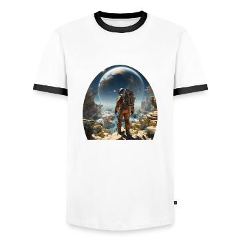 Astronaut explores alien worlds - Men's Ringer Shirt - white/black - Front - AI Model Female 172 light (172cm) & AI Model Male 178 dark (178cm)