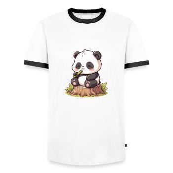 Panda mit Bambus - Männer Kontrast-T-Shirt - Weiß/Schwarz - Vorne - AI Model Female 172 light (172cm) & AI Model Male 178 dark (178cm)