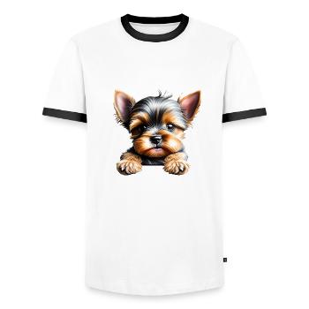 Yorkshire Terrier Dog Owner Dog Puppy - Men's Ringer Shirt - white/black - Front - AI Model Female 172 light (172cm) & AI Model Male 178 dark (178cm)