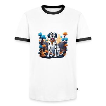 Dalmatian / Dog / Animal / Pet / Barking - Men's Ringer Shirt - white/black - Front - AI Model Female 172 light (172cm) & AI Model Male 178 dark (178cm)