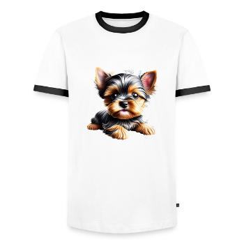 Yorkshire Terrier chiot chien propriétaire de chien - T-shirt contrasté Homme - blanc/noir - Devant - AI Model Female 172 light (172cm) & AI Model Male 178 dark (178cm)